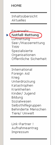 Hauptmen oben links - zur Auswahl der Hauptkategorien